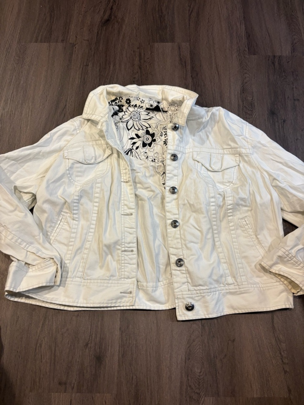 Style & Co. Cream Jean Jacket with Floral Lining
